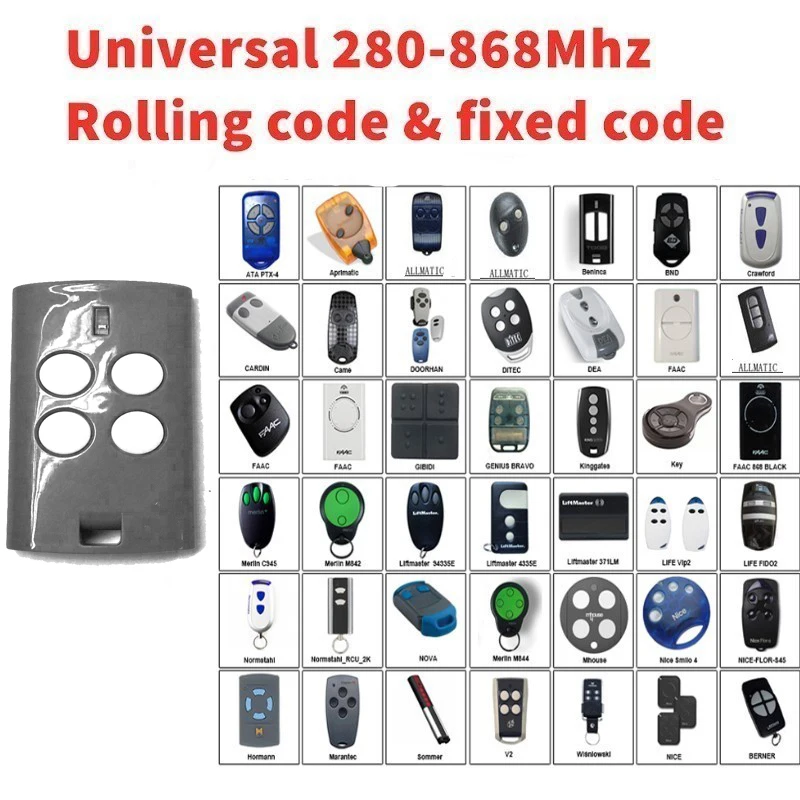 

Univeral remote Multi frequency 280mhz - 868mhz rolling code transmitter clone