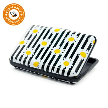 

BONAMIE Daisy Pattern Aluminum Wallet Waterproof Metal Card Case For Girl RFID Blocking Bank Credit ID Card Holder Antimagnetic