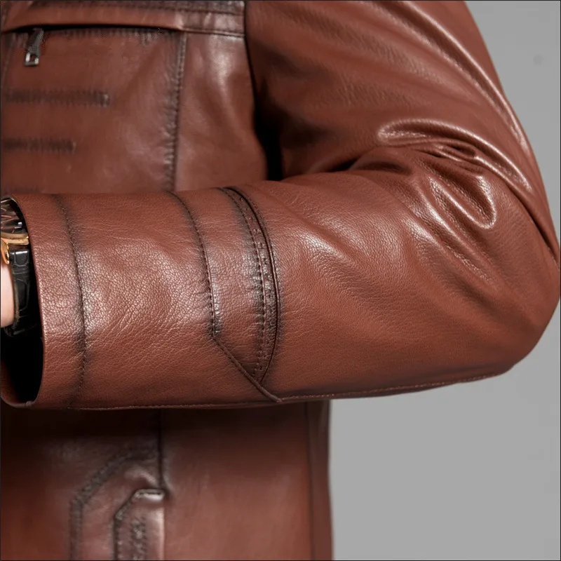 Sale AYUNSUE Genunie Mens Leather Jackets Red Brown 2019 Winter Leather Men