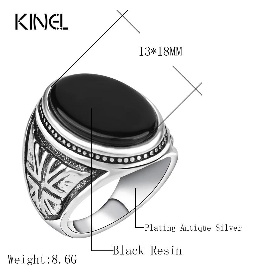 Kinel Black Ring Men's Jewelry Punk M Word Pattern Vintage Wedding Rings Color Silver Party Gift Aneis