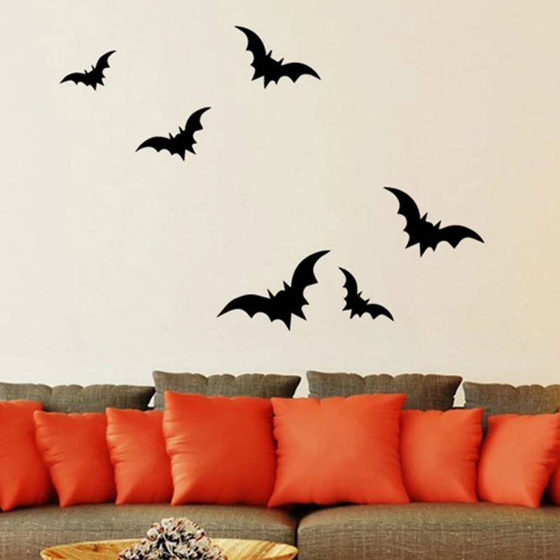 2018 New Black 3D DIY PVC Bat Wall Sticker Decals for