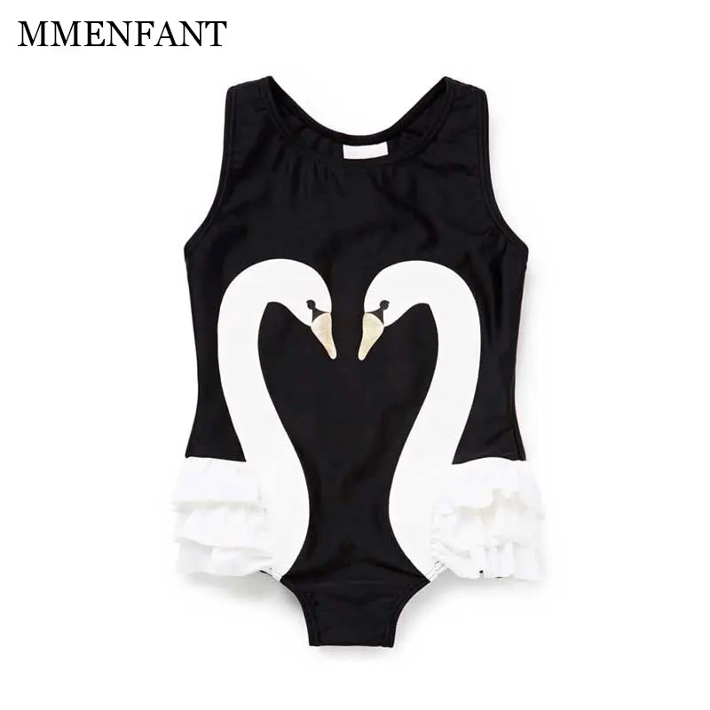 baby swimwear Girls clothing 2017 summer girls bikini black swan flamingo parrot children swimsuit  baby girl swimwear