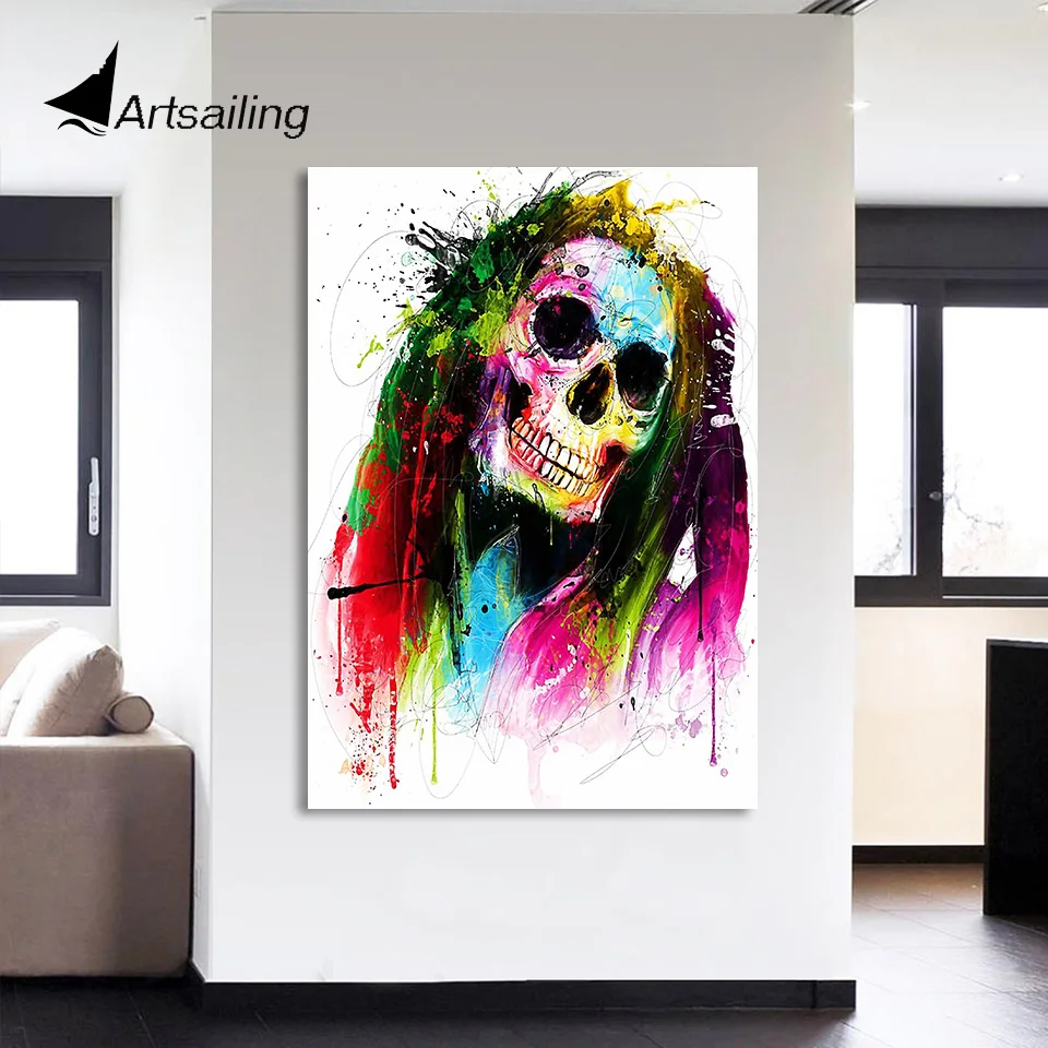 1 Pieces Canvas Paintings Printed Art Color Skull Abstract Painting