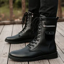 Крутая Мужская обувь; сезон весна; коллекция года; черные ботинки с высоким берцем на молнии; классические ботинки в байкерском стиле; Мужская обувь высокого качества; размеры 39-44