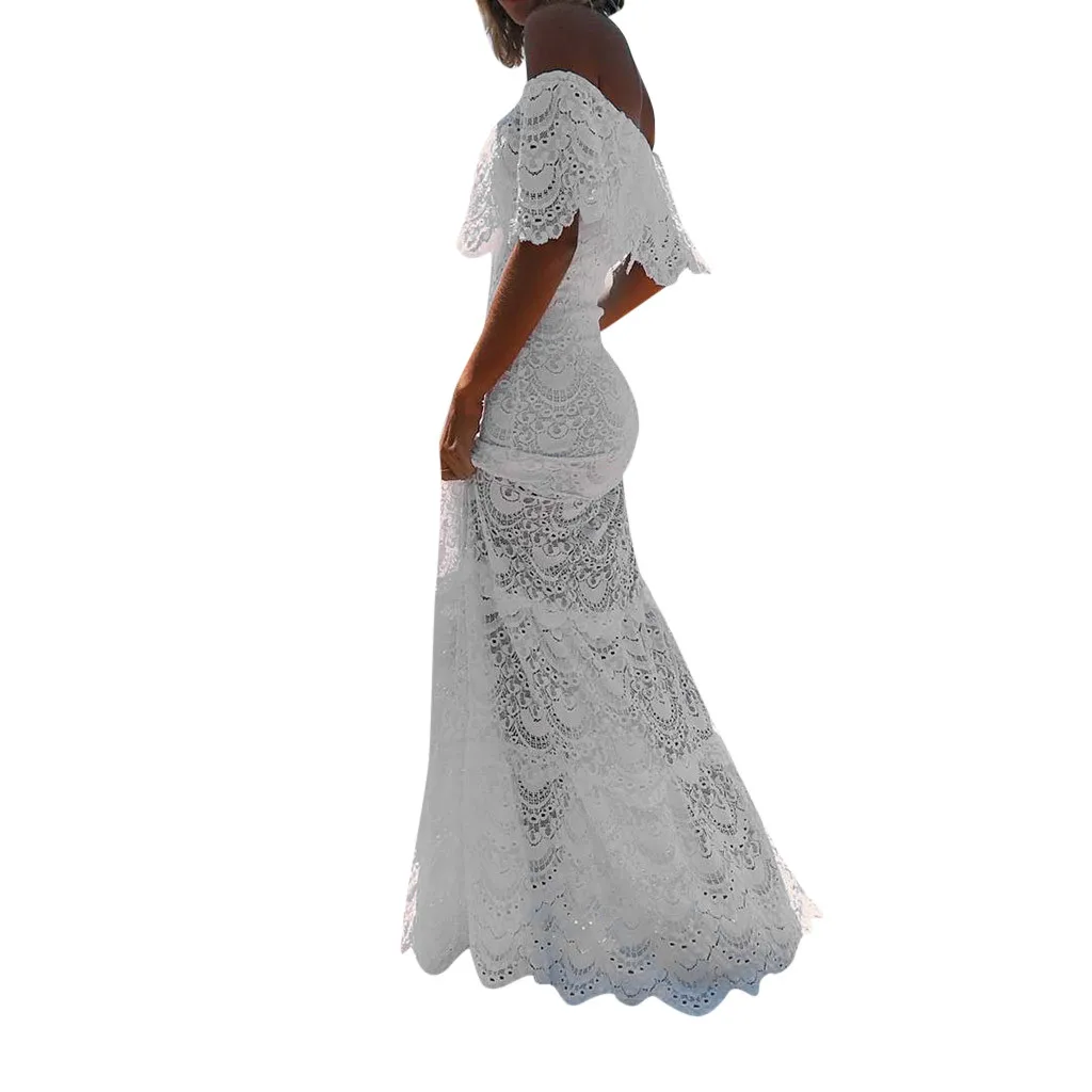 

Women Sling Cross Wedding Beach Elegant Party Evening Slim Hollow Lace Dress