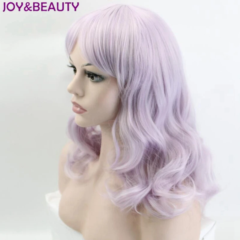 JOY& BEAUTY Серебряный Фиолетовый цвет короткий волнистый парик синтетические волосы 16 дюймов высокая температура волокно Женский парик