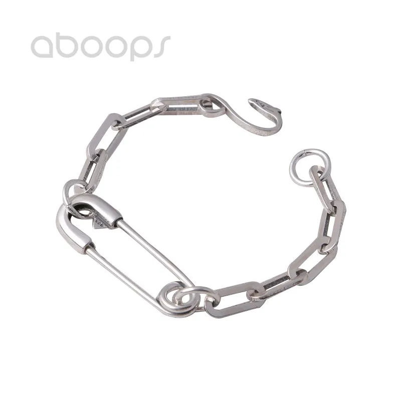 Plain 925 Sterling Silver Safety Pin Charm Bracelet for Men Boys 7 mm