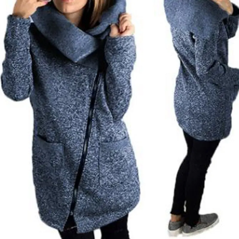 Laamei размера плюс 5XL Женские пальто осень зима толстовки теплая флисовая куртка с косой молнией воротник пальто Куртка Jaqueta Feminino