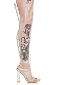 

2018 Latest Sexy Transparent PVC Clear Over the knee Boots Woman Shoes Crysta Thigh High Heels Botas mujer Shoes Large size