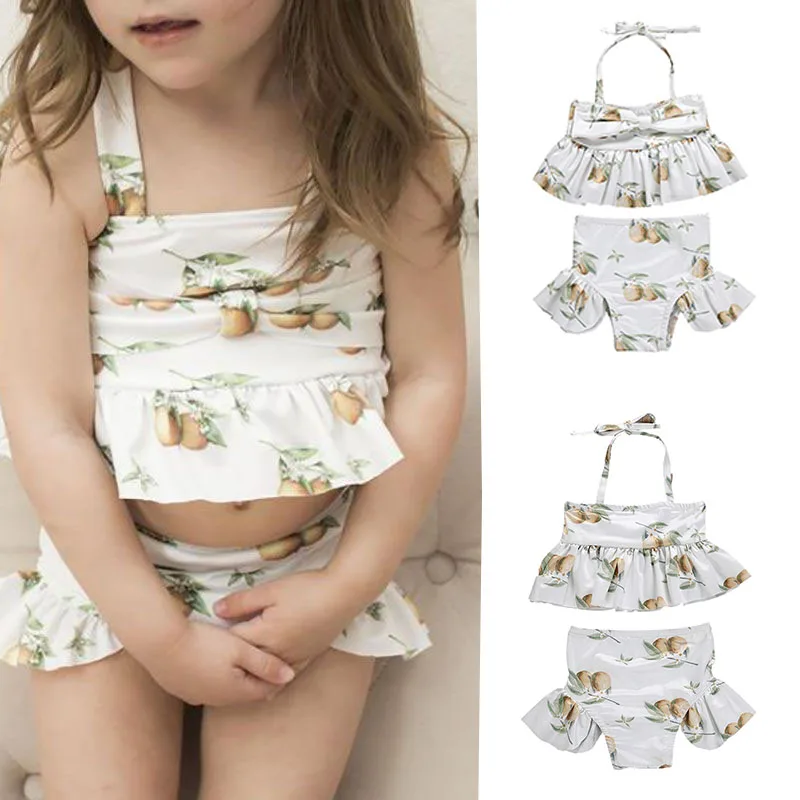 

Summer Baby Girls Floral lemon Kid Straps Print Swimwear Girls Swimsuit Briefs Tops