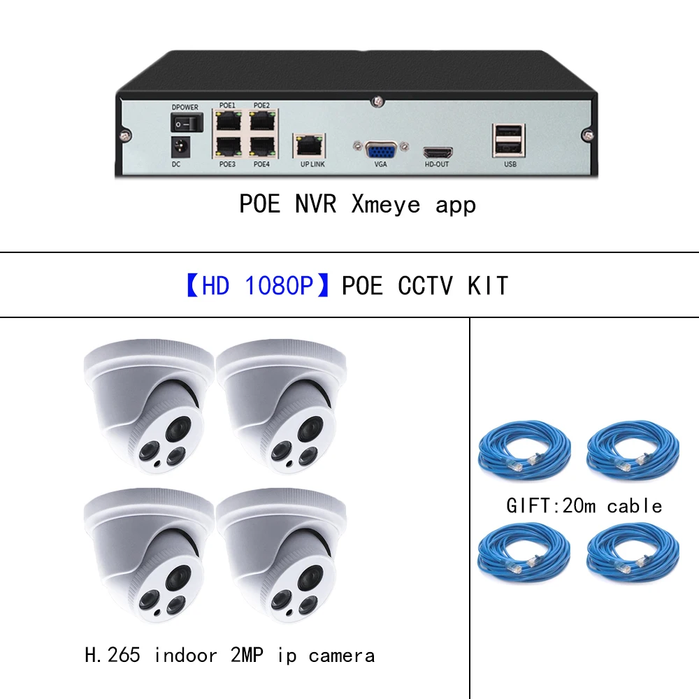 YiiSPO POE Комплект системы видеонаблюдения 720 P 1080 P IP Камера indoor 1MP 2.0MP дома HD видеонаблюдение сетевой комплект P2P XMeye приложение для просмотра onvif