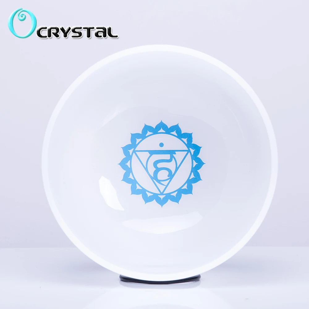 

12 inch G Throat Blue Chakra Symble Pattern Quartz Crystal Singing Bowl (O ring and Suede Sticker Include