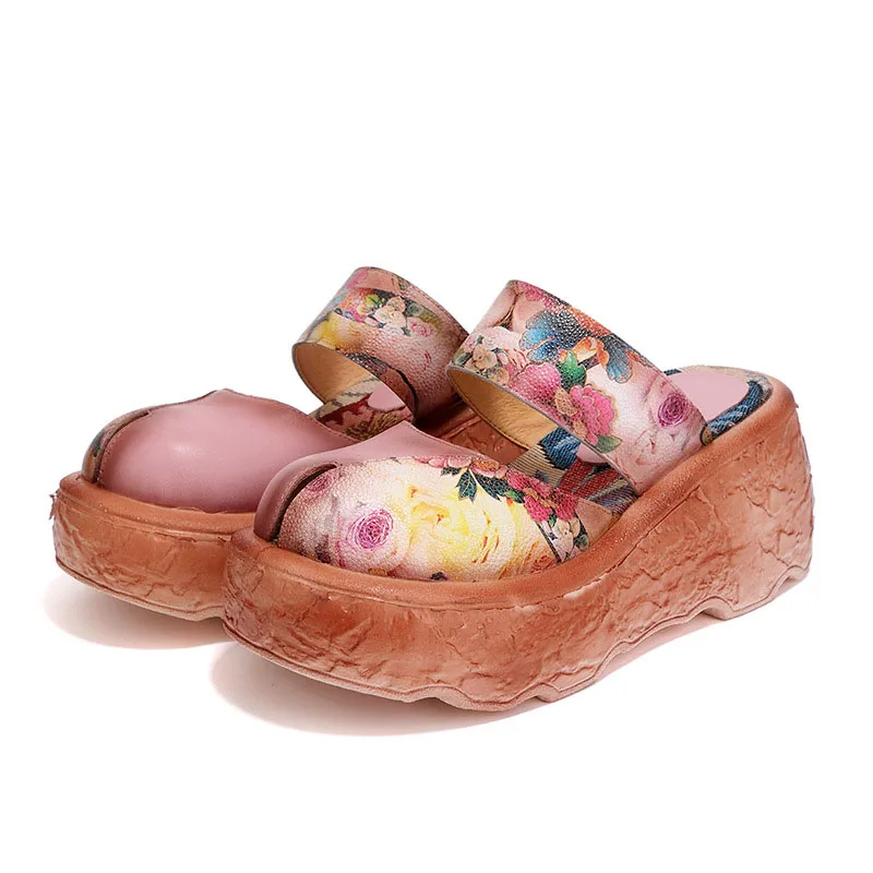 GKTINOO Genuine Leather Women Sandals 2019 Retro Summer Shoes High Heels Sandals Soft Leather Handmade Women Shoes Platform