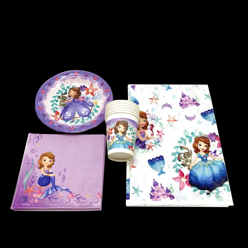 

35pcs Sofia The First Party Supplies Design Pink Disposable Tableware Girls Birthday Party Decoration For Family Party Supply