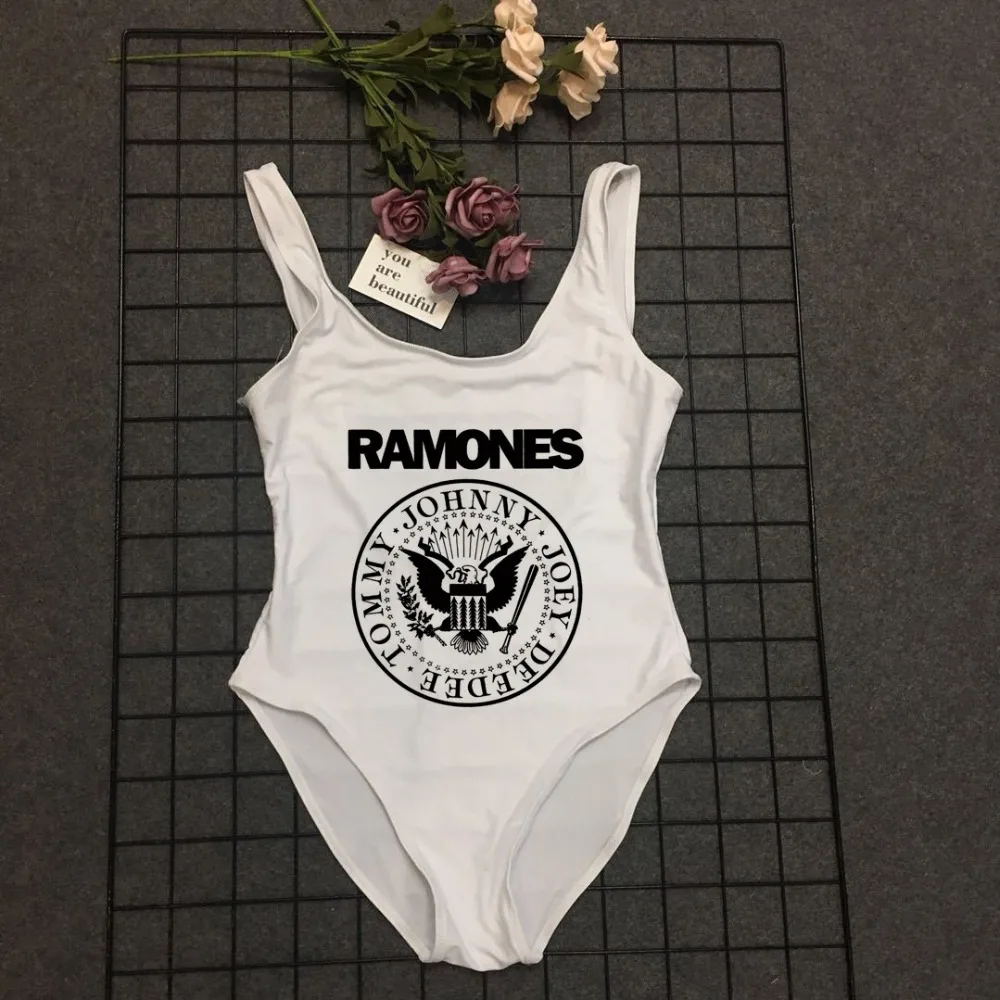 

Swimwear 2019 Women One Piece Swimsuit ramones music band Printed Summer Bathing Suit Bikini Set