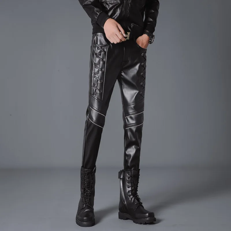 Idopy, мужские брюки из искусственной кожи, кружевные, в стиле стимпанк, готика, на Хэллоуин, вечерние, для танцоров, P, кожаные брюки, брюки для мужчин