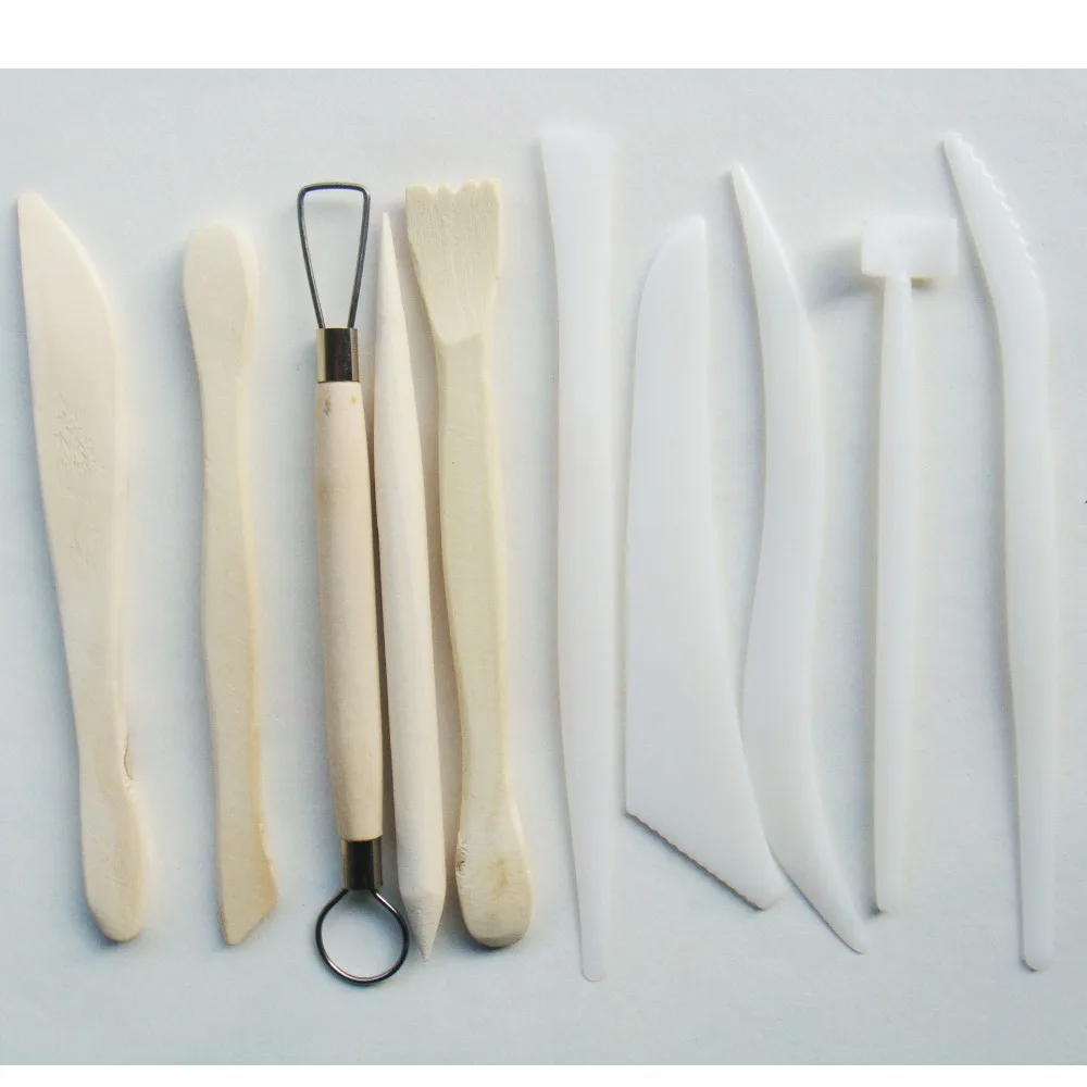 1set 10pcs Wood Handle Wax Pottery Clay Sculpture Carving Modeling Tool
