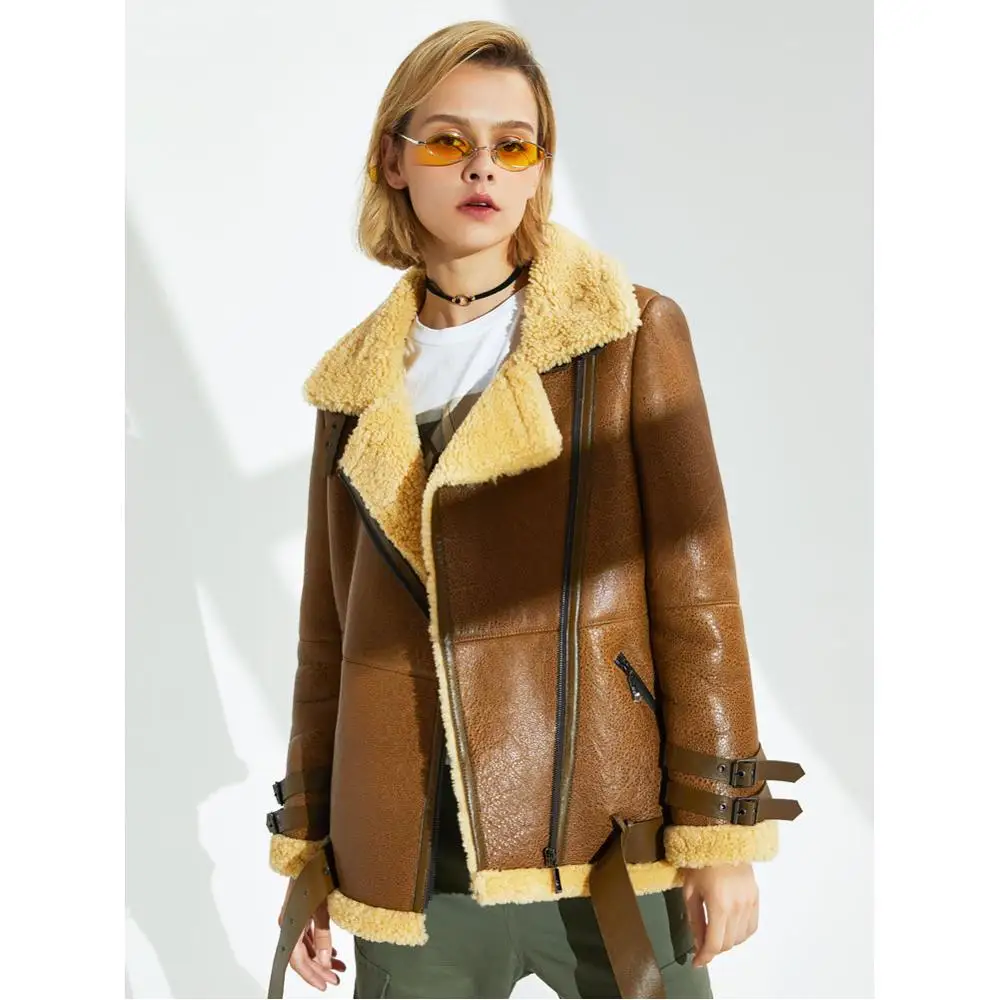 Vrouwen B3 Shearling Jas vrouwen Korte Motorfiets Jas vrouwen Winter Leer Warme Jas Vrouwen B3 Shearling Jas vrouwen Korte Motorfiets Jas vrouwen Winter Leer Warme Jas