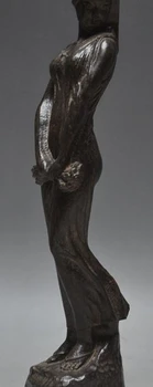 

8" chinese Red wood Carving Beauty Belle Beautiful women Maiden girl statue