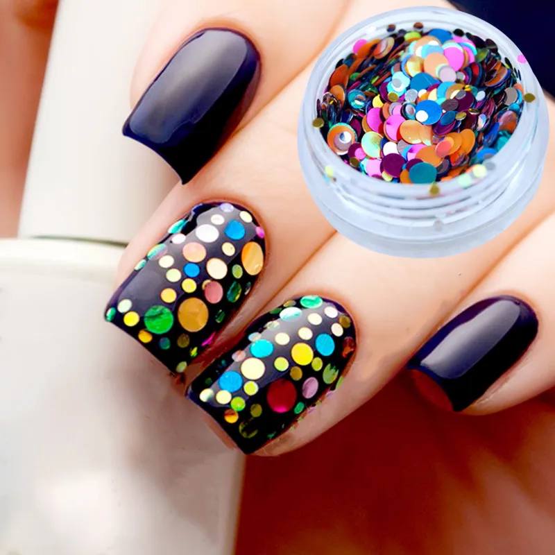2 Bottles Nail Sequins Set 2g Candy Nail Color Round Glitter Paillette