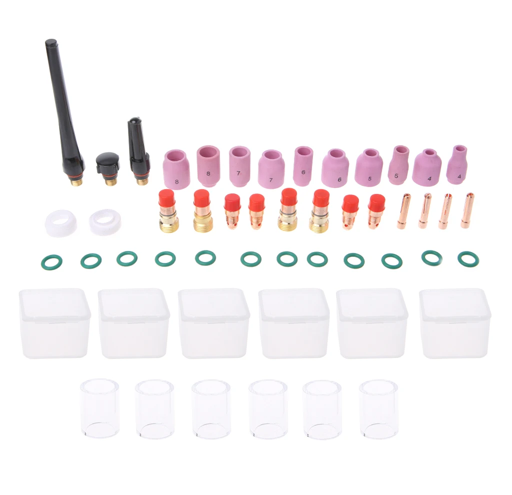 

2018 New 49Pcs/set TIG Welding Stubby Gas Lens #10 Pyrex Cup Kit For Tig WP-17/18/26 Torch