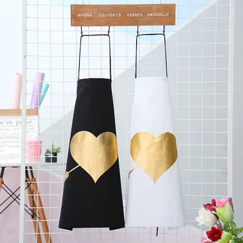 

1Pcs Fashion Bronzing Cotton Apron Women Adult Bibs Home Cooking Baking Coffee Shop Cleaning Aprons Kitchen Accessories