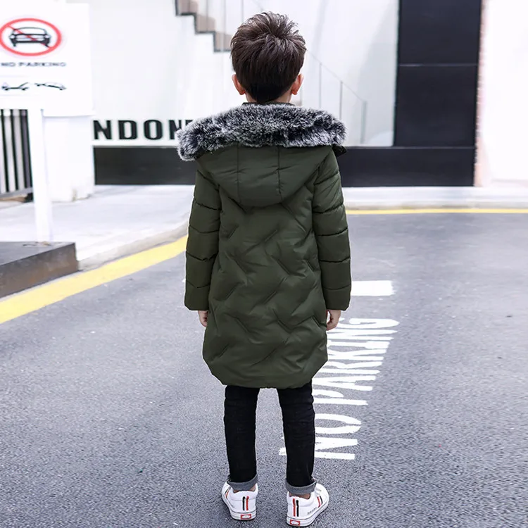 Г. Детская парка для мальчиков зимнее пальто теплая хлопковая стеганая куртка с капюшоном для мальчиков плотная верхняя одежда Высокое качество - Цвет: army green