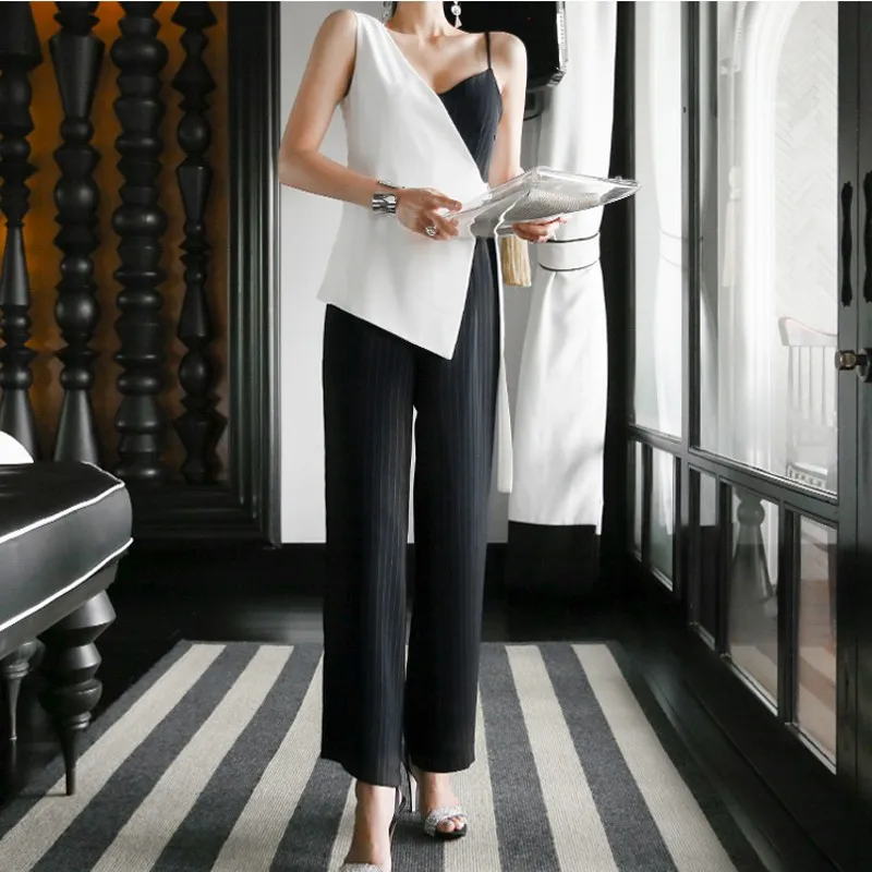 

2019 summer Women Off Shoulder Casual Jumpsuits Wide Leg Pants Elegant Rompers Womens hit color Jumpsuit Party Overalls Female
