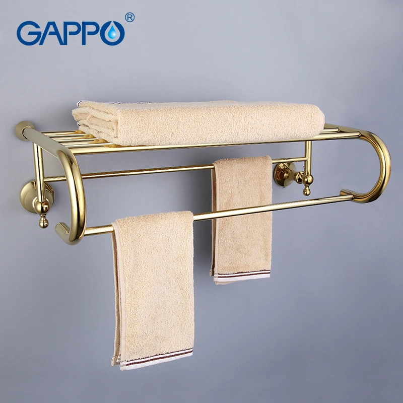 GAPPO Top Quality Gold Wall Mounted Bathroom Shelves Bathroom Shelves restroom shelf Hardware Accessories in two
