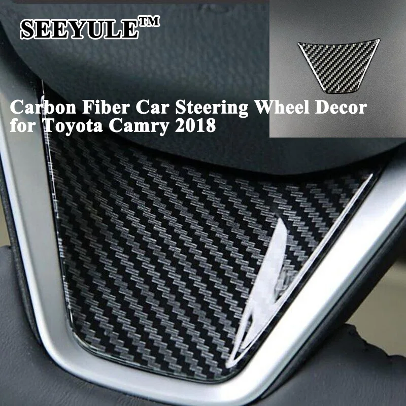 

1pc SEEYULE Carbon Fiber Car Steering Wheel Decoration Cover Sporty Styling Interior Accessroies Sticker for Toyota Camry 2018