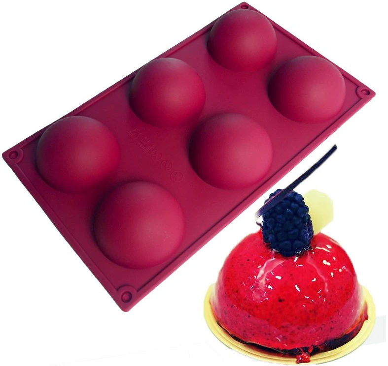 

6 Holes Round Domed Cake Mold Silicone Hemispherical Chocolate Mold 29.5*17.5*3.9cm Round Jelly Pudding Baking Mold Tools E386