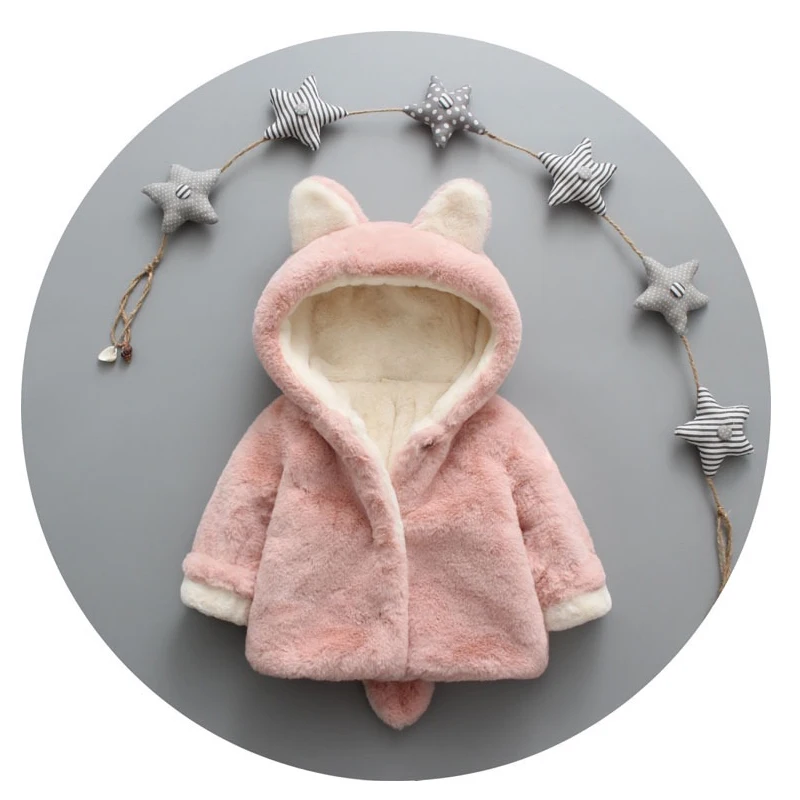 

1-5 years boys girls winter Coat hooded children's parkas Warm winter velvet clothing hot sale Cartoon ear Plush coat sweater