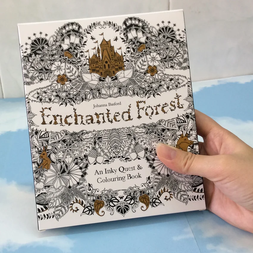 

English Edition Enchanted Forest 30 Sheets Cards Coloring Books For Adults children with Postcards Painting Drawing Cards