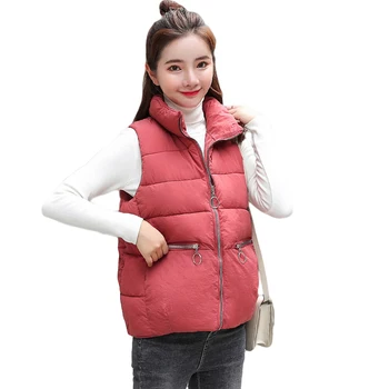 

2019 New Winter Women Vest Waistcoats Short Slim Women Vest Sleeveless Jacket Stand Collar Female Down Cotton Warm Vests D156