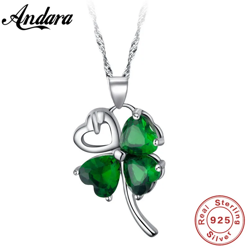 

100% 925 sterling silver jewelry necklace AAA zircon crystal green pendant necklace sterling silver 925 sterling silver clover n
