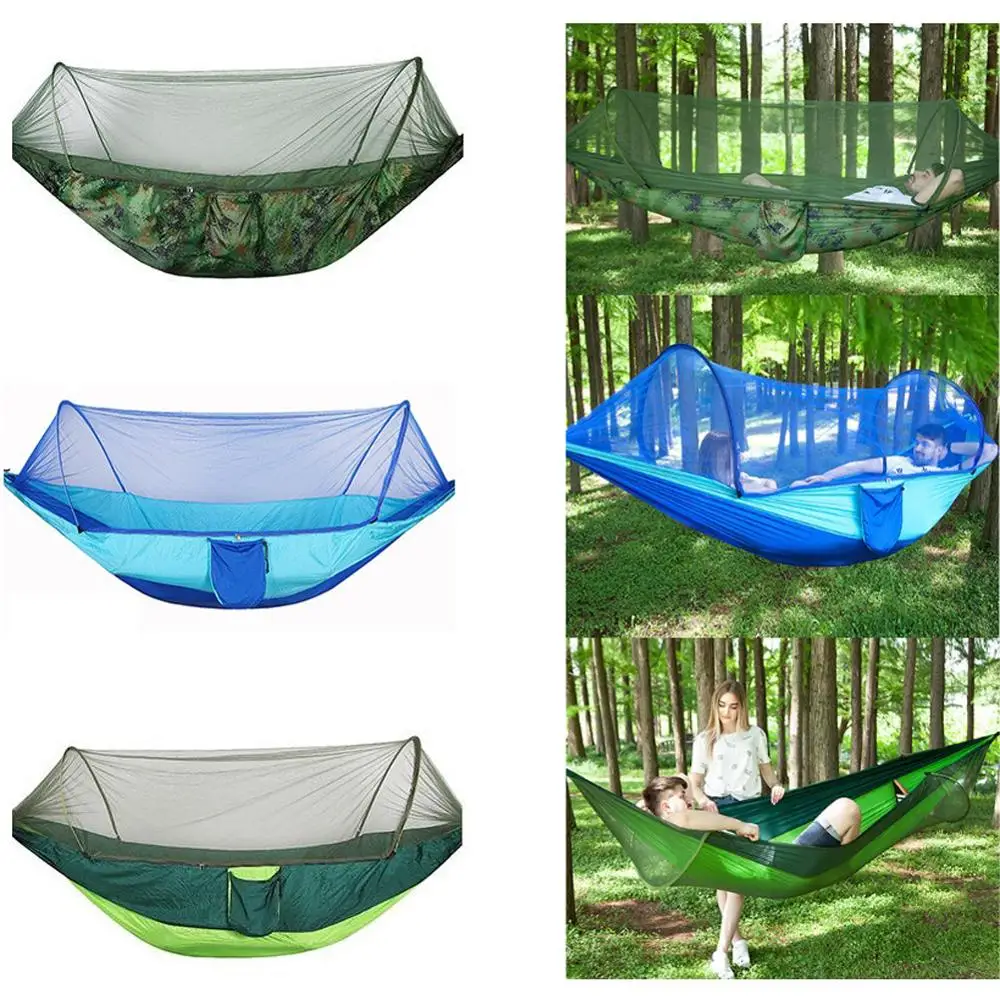 Portable Camping Hammock Outdoor Mosquito Net Parachute Hammock Night Camp Hanging Bed High Strength Sleeping Swing 250x120cm