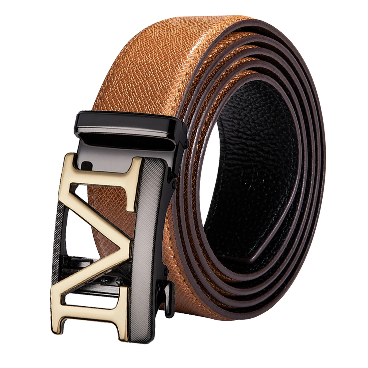 

Hi-Tie Luxury Men's Brown Belt for Jeans Automatic Buckle male Genuine Leather Belt Men Fashion Designer Yellow Gold Belts