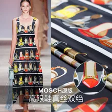 

High-end custom High-heeled shoes Digital Printed 100%Silk Fabric For Women Dress 12Momme Crepe Clothing cloth DIY Sewing HOT