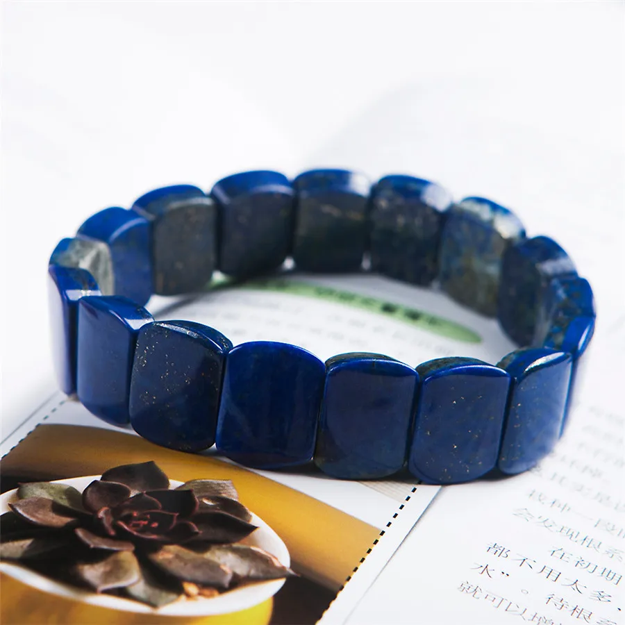 

Certificate Natural Lapis Lazuli Royal Blue Gemstone Crystal Rectangle Beads Stretch Bangle Bracelet For Women Men Best AAAA