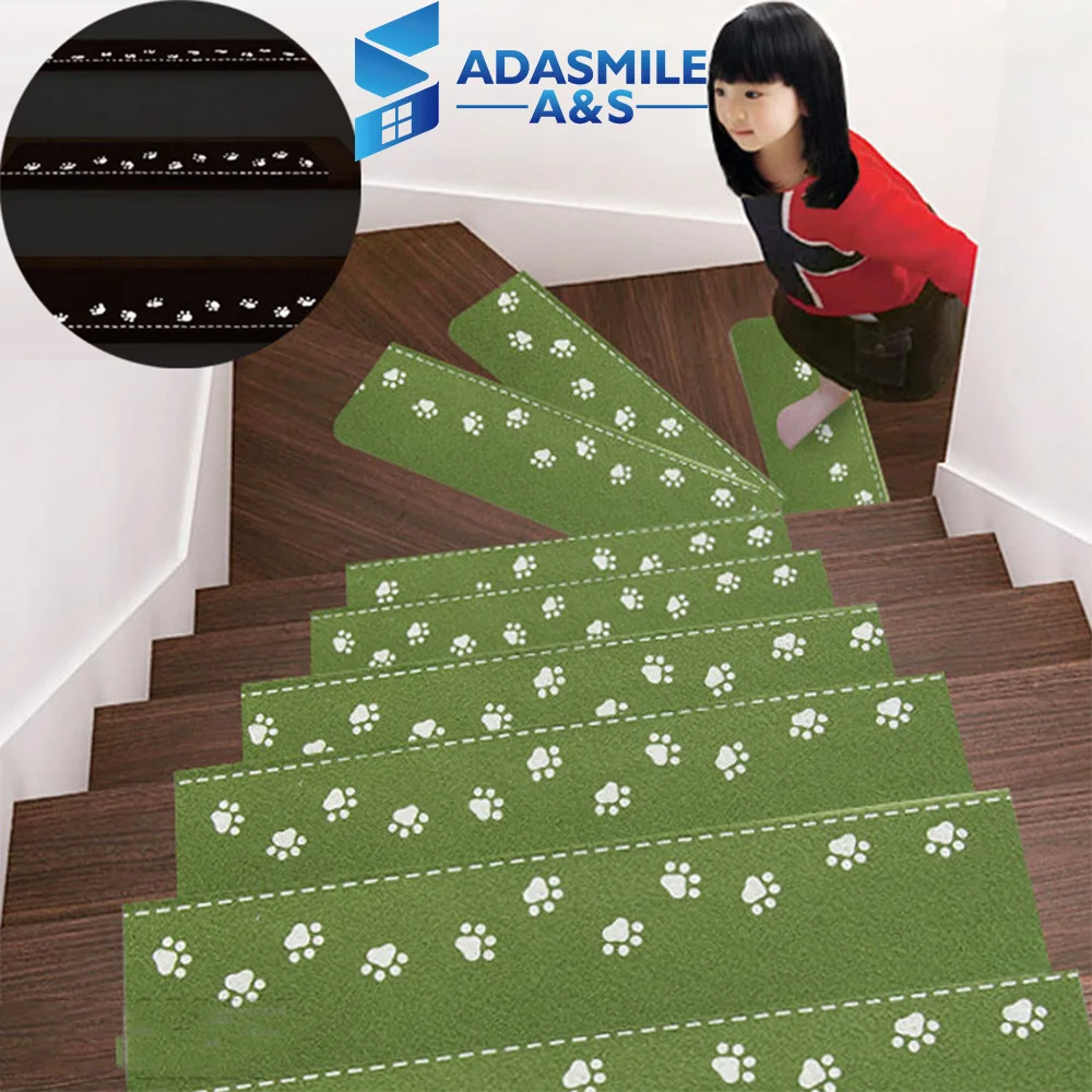 Modern Luminous Visual Stair Pads Anti-slip Easy Clean Floor Area Rug Carpets Green Warm Latex Stairs Decor Stairs Mat Carpets