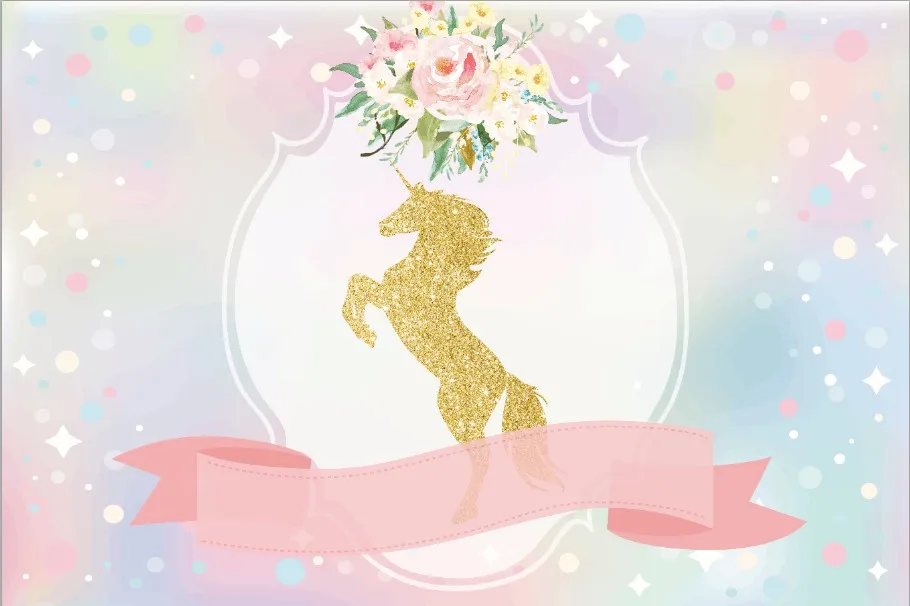 gold unicorn 1st baby shower backdrops vinyl cloth high