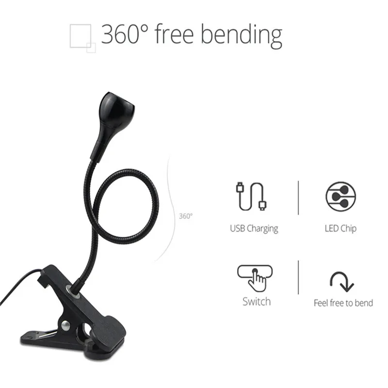  Flexible LED Table lamp USB Desk Holder Clip Bed Study Reading Book Feeding Bulb spotlight apex leg