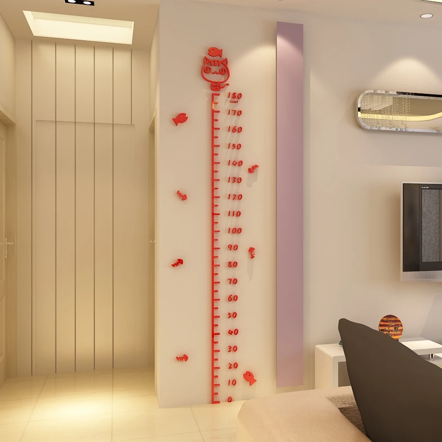 

Cute Kitty Design Height Measure Stickers Acrylic Wall Sticker Kids Room Decorations Birthday Gift