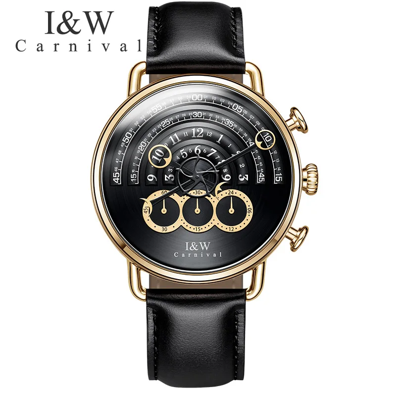 Carnival IW runway dial Unique design luxury brand men watches chronograph stop watch men clocks waterproof relogio reloj hombre