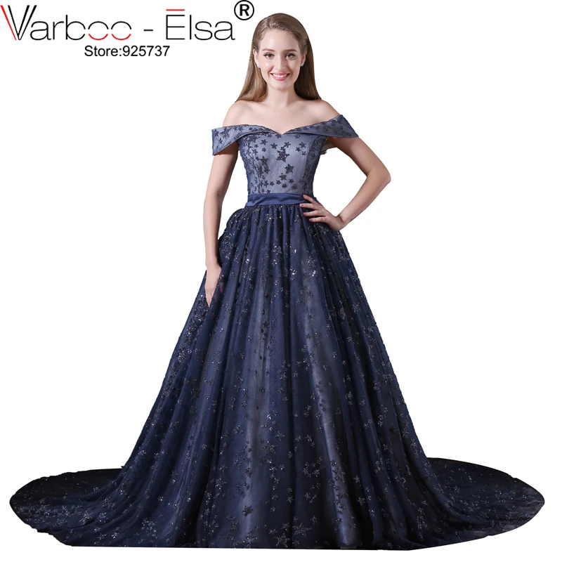 US $9.9 VARBOO_ELSA Lange Abendkleid 2918 Dunkelblau Spitze Abendkleid  Spitze Stickerei Partei Ballkleid Schatz Abschluss Kleid