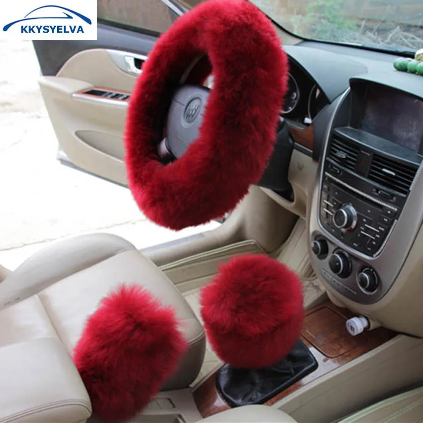 

KKYSYELVA Fur Car Steering wheel covers Winter heated Steering Wheel Cover Interior accessories Car Seat covers