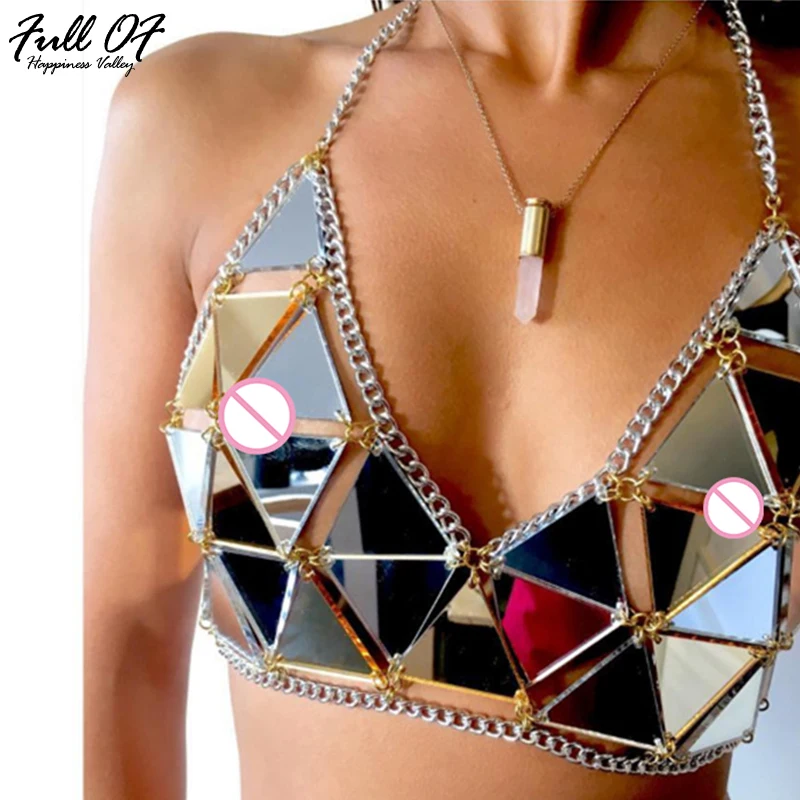

Sexy Summer Beach Women Metal Chain Hollow Sparkly Diamond Sequins Tank Top Short Halter Camis Exotic club Party Crop Tops vests