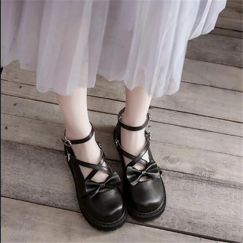 Розовые, черные, белые, красные туфли в стиле Лолиты с бантом школьная форма для японской средней школы обувь в стиле Лолиты из искусственной кожи A949