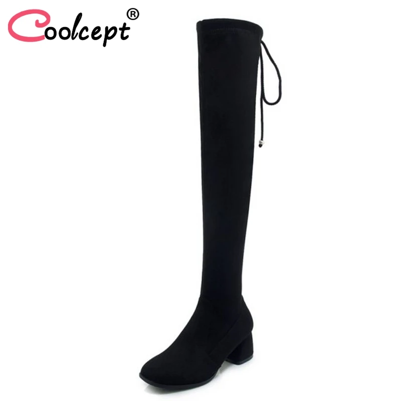 

Coolcept Size 33-43 Women Long Boots Lace Up Round Toe Fur Ladies Shoes Over Knee Boots Woman Winter Shoes Female Footwear