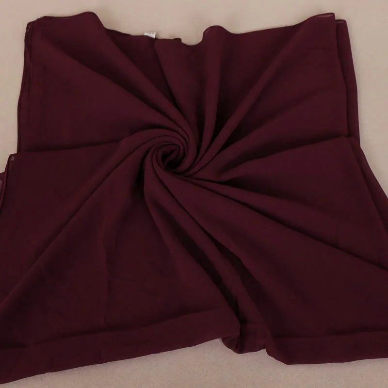 Высококачественный перламутровый пузырь шифон хиджаб квадратный шарф, платок мусульманский тюрбан головная повязка однотонная тяжелая ткань YS436 - Цвет: Burgundy